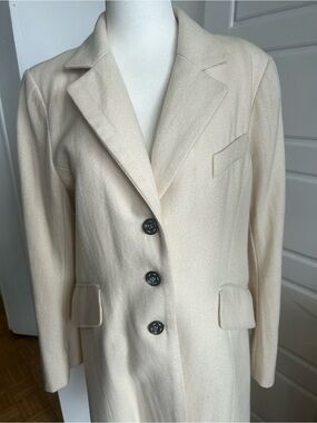 Sinequanone Ivory 80% Virgin Wool Long Tailored Coat Pleated Back